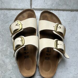 Birkenstock Kids Cream Sandals with Gold Buckles